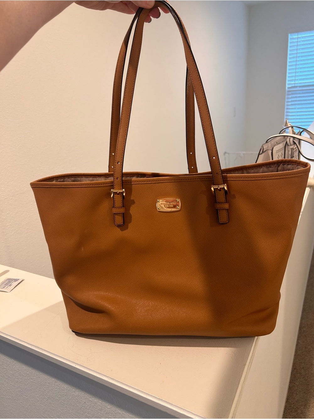 Michael Kors Cognac Leather Tote with Gold-Tone Logo